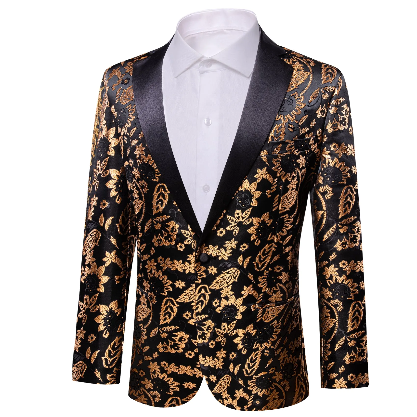 Golden Black Floral Flower Men's Suit for Party