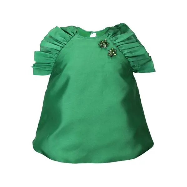 GREEN MIKADO DRESS SET WITH HAIRBOW