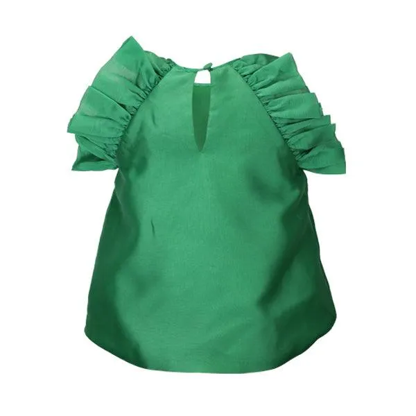 GREEN MIKADO DRESS SET WITH HAIRBOW