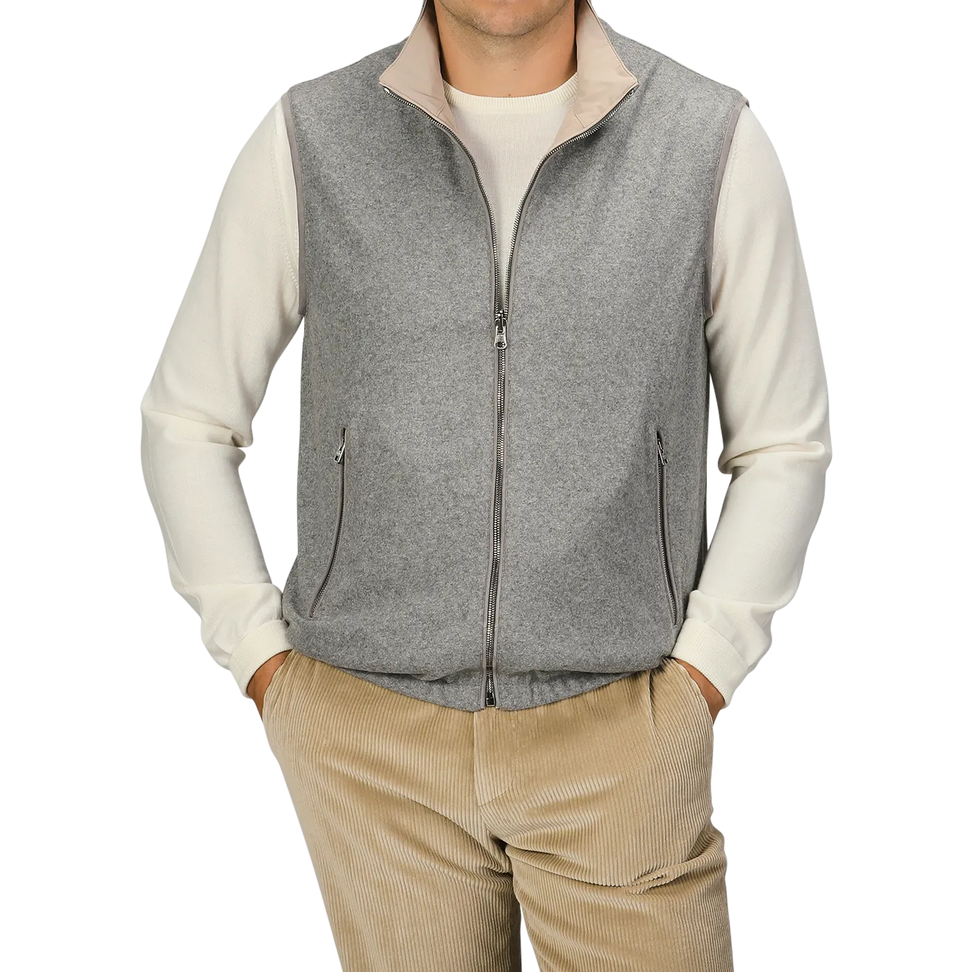 Grey Beige Cashmere Nylon Reversible Gilet