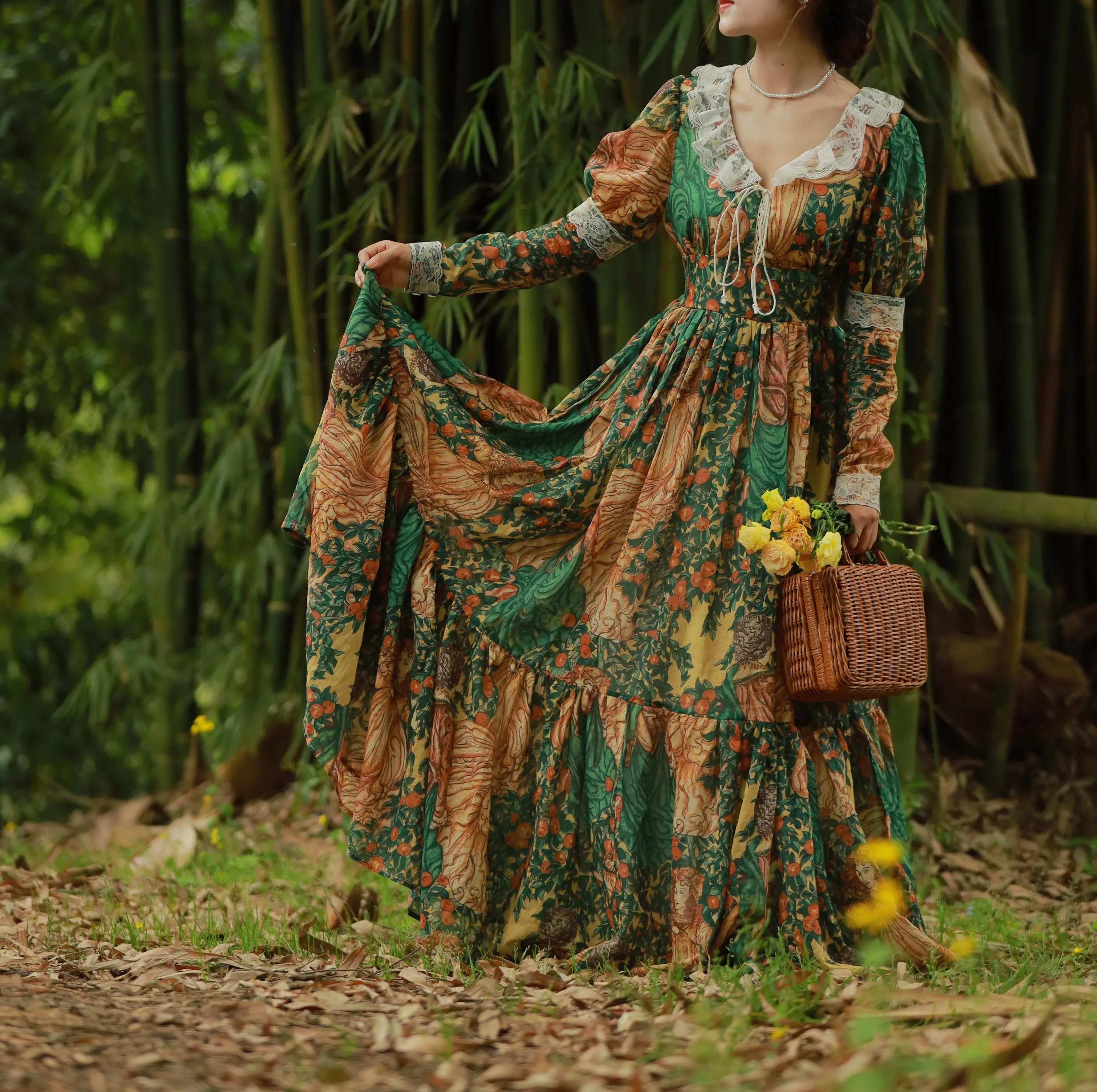 Gunne Sax Reproduction 70s Adam Eve Print Dress