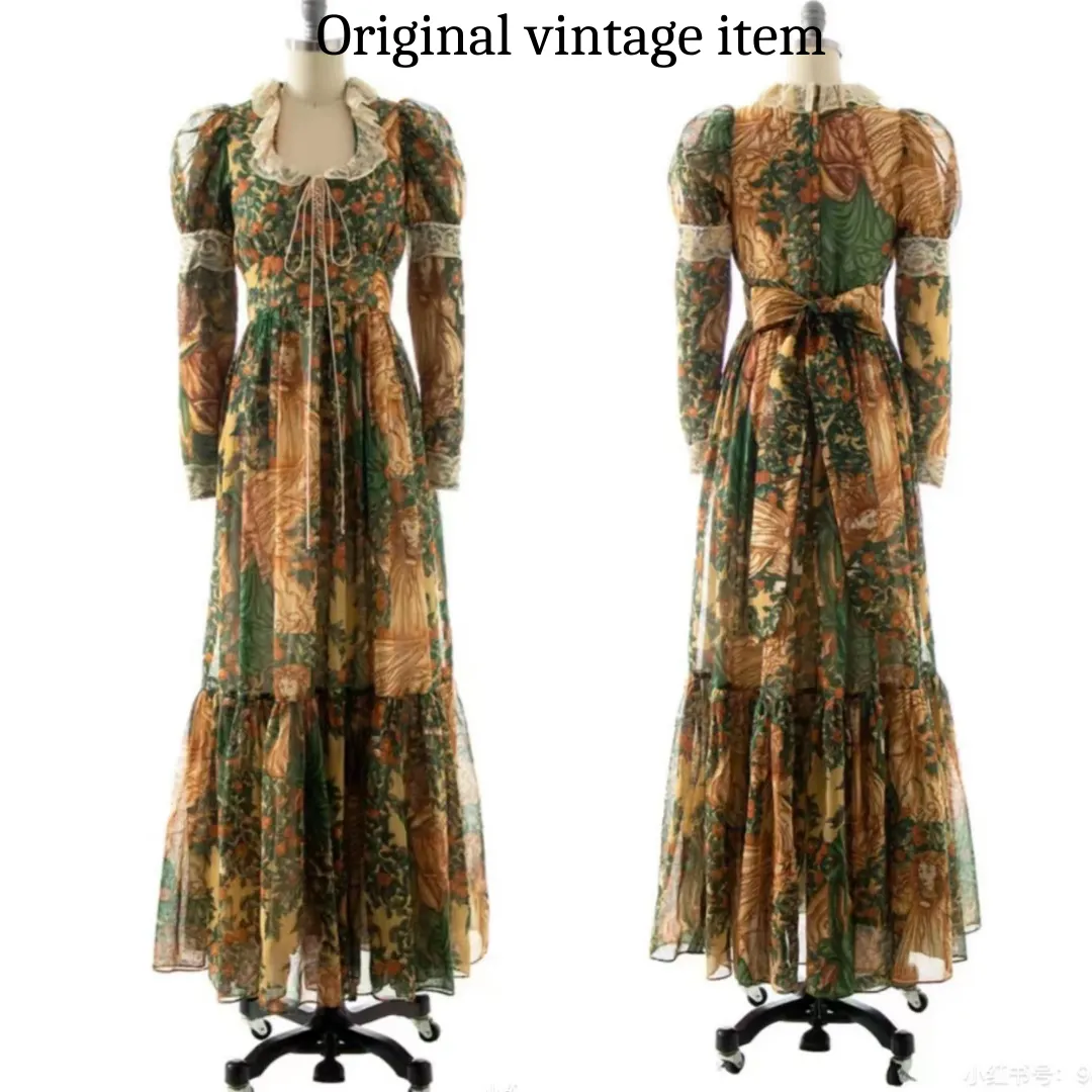 Gunne Sax Reproduction 70s Adam Eve Print Dress