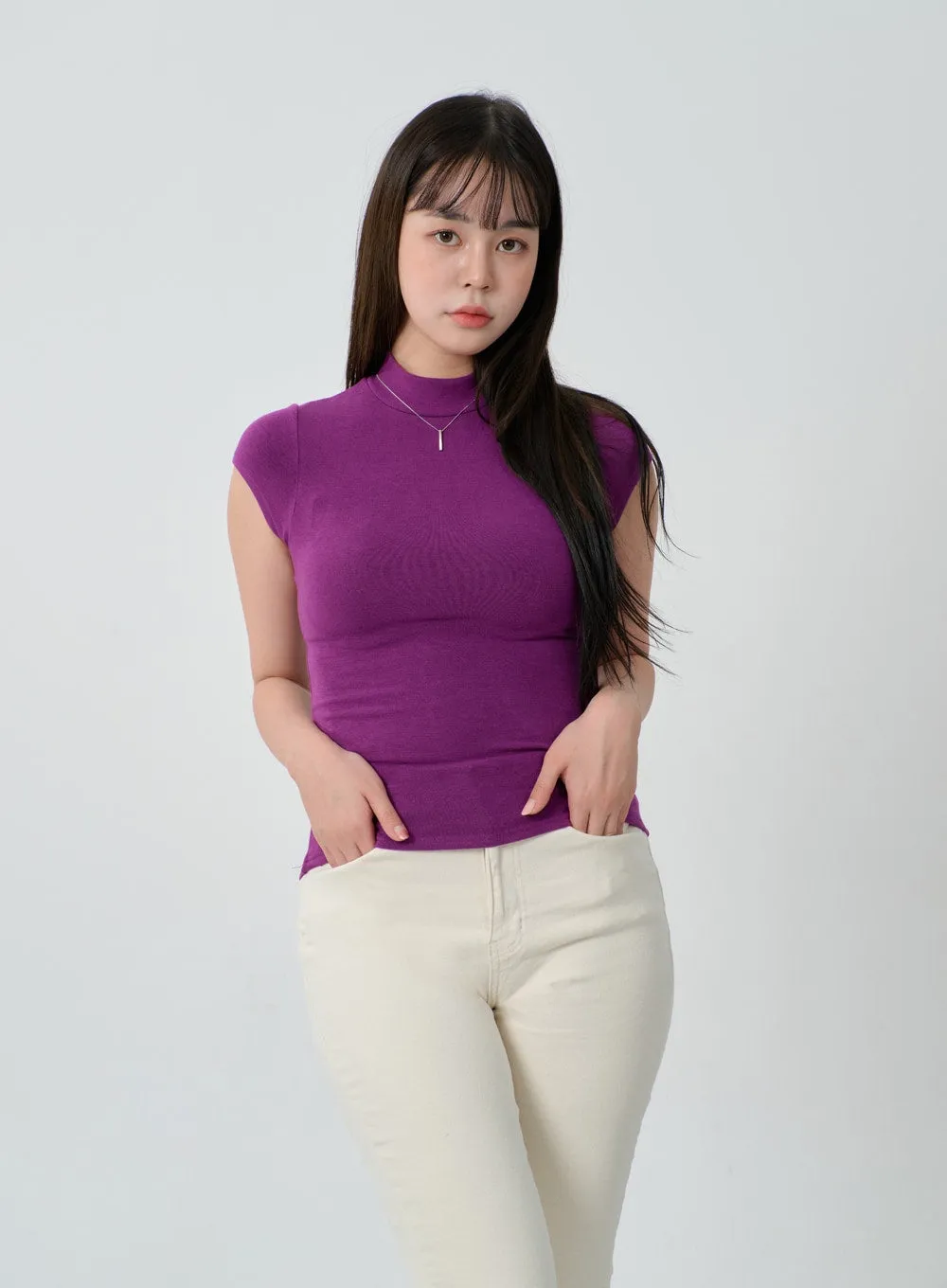 Half Turtleneck Short Sleeve Top ID30