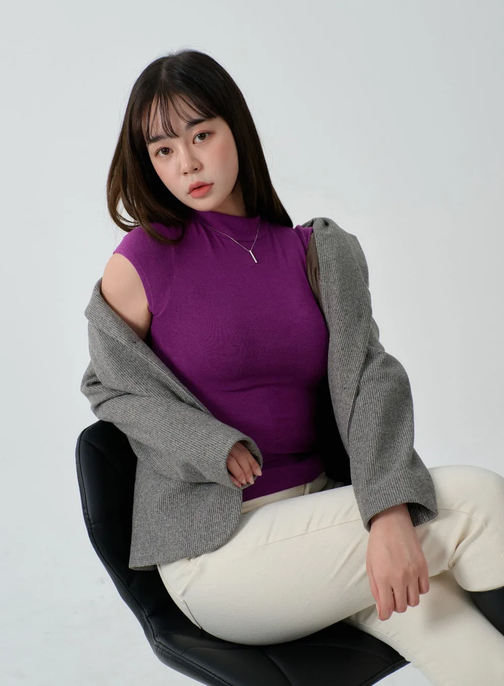 Half Turtleneck Short Sleeve Top ID30