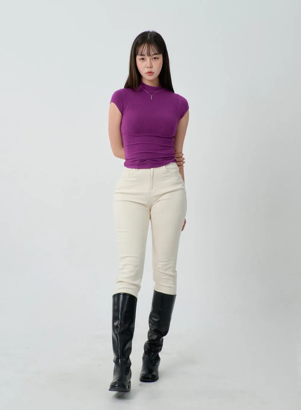 Half Turtleneck Short Sleeve Top ID30