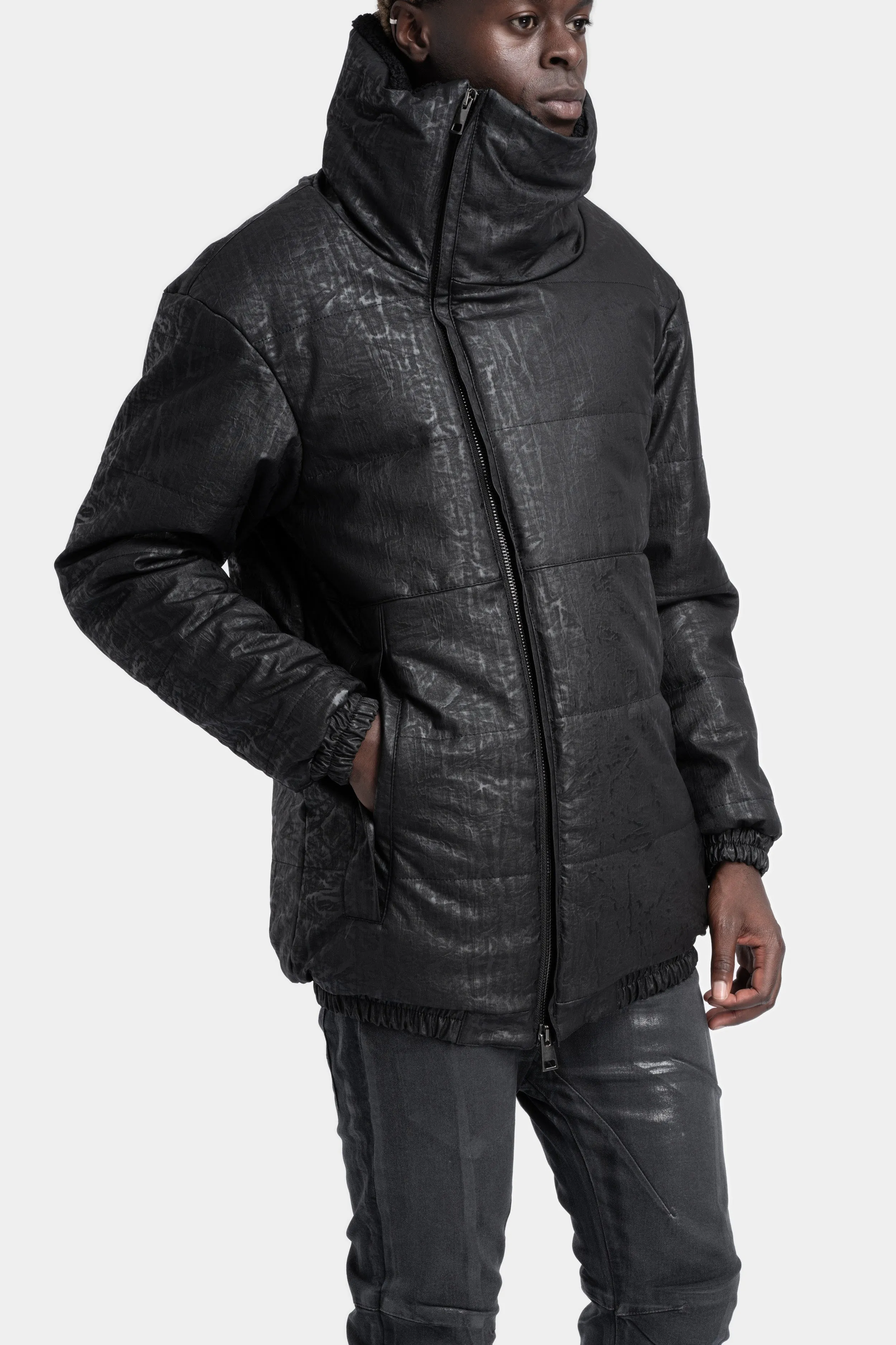 High neck coated padded jacket