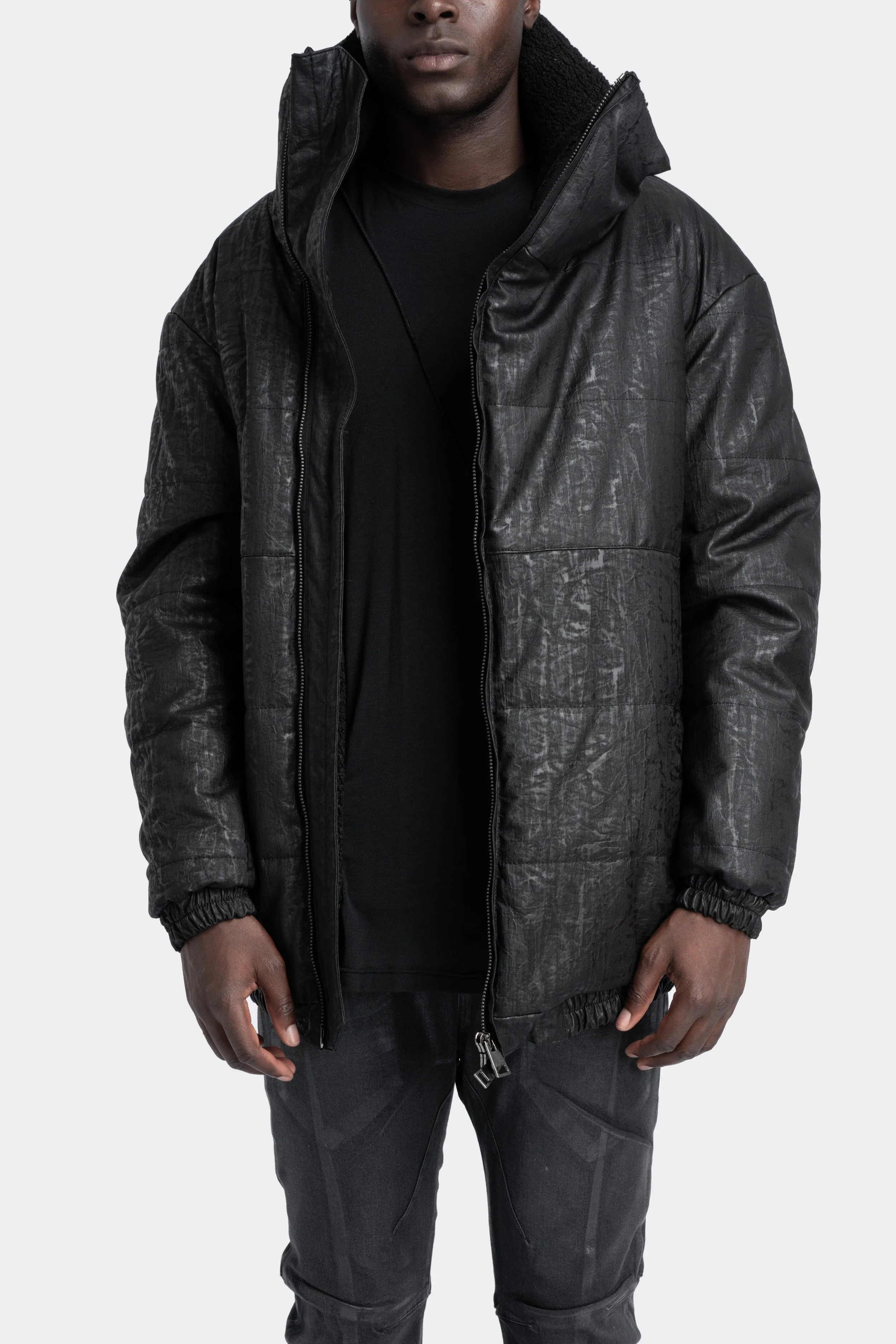 High neck coated padded jacket