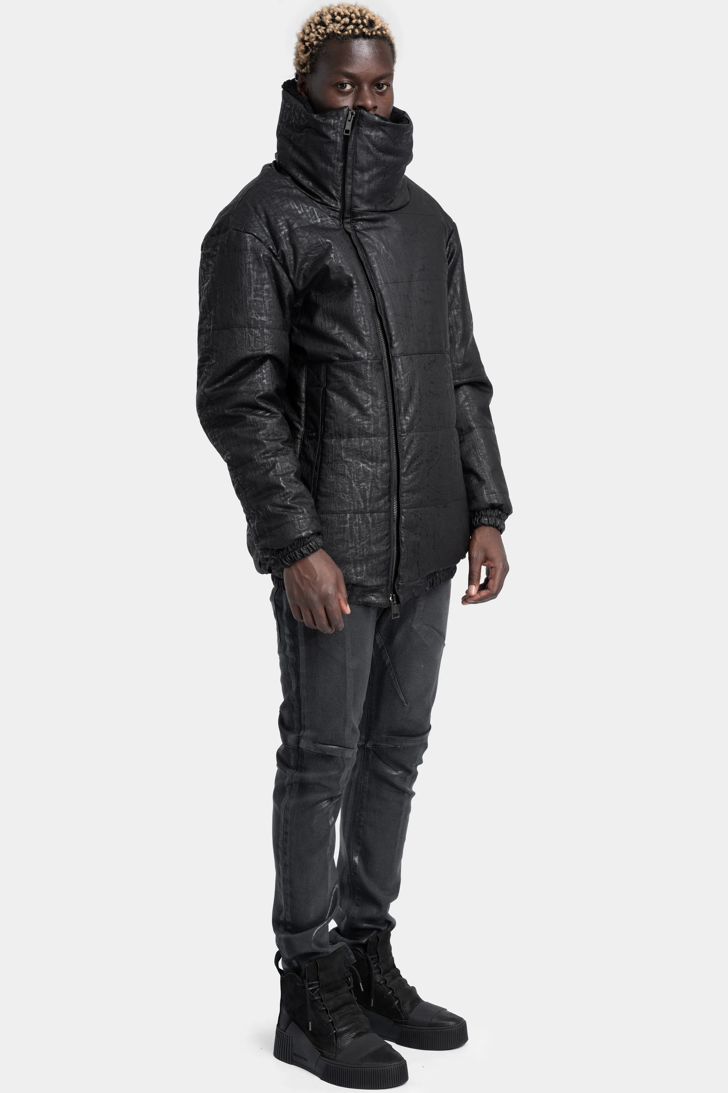 High neck coated padded jacket