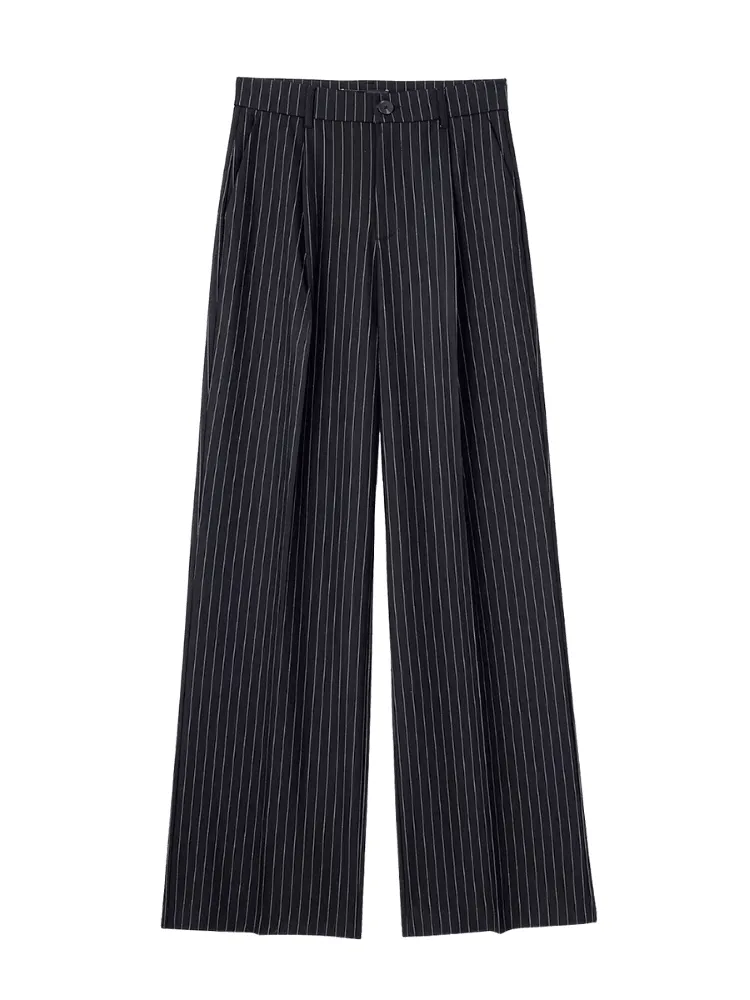 High Waist Straight Leg Pinstriped Pants For Women