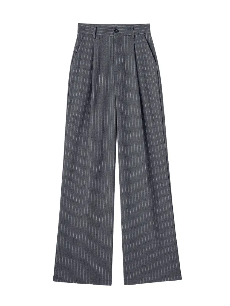 High Waist Straight Leg Pinstriped Pants For Women