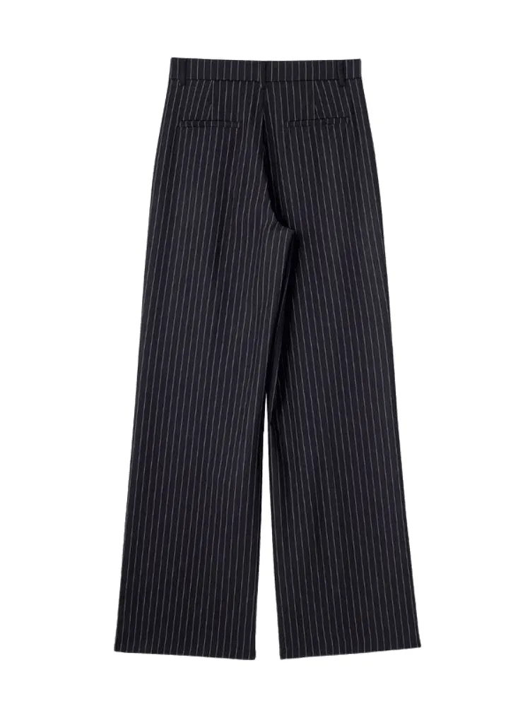 High Waist Straight Leg Pinstriped Pants For Women