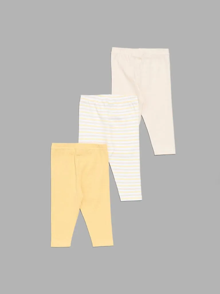 HOP Baby Yellow Plain & Printed Assorted Pants - Pack of 3