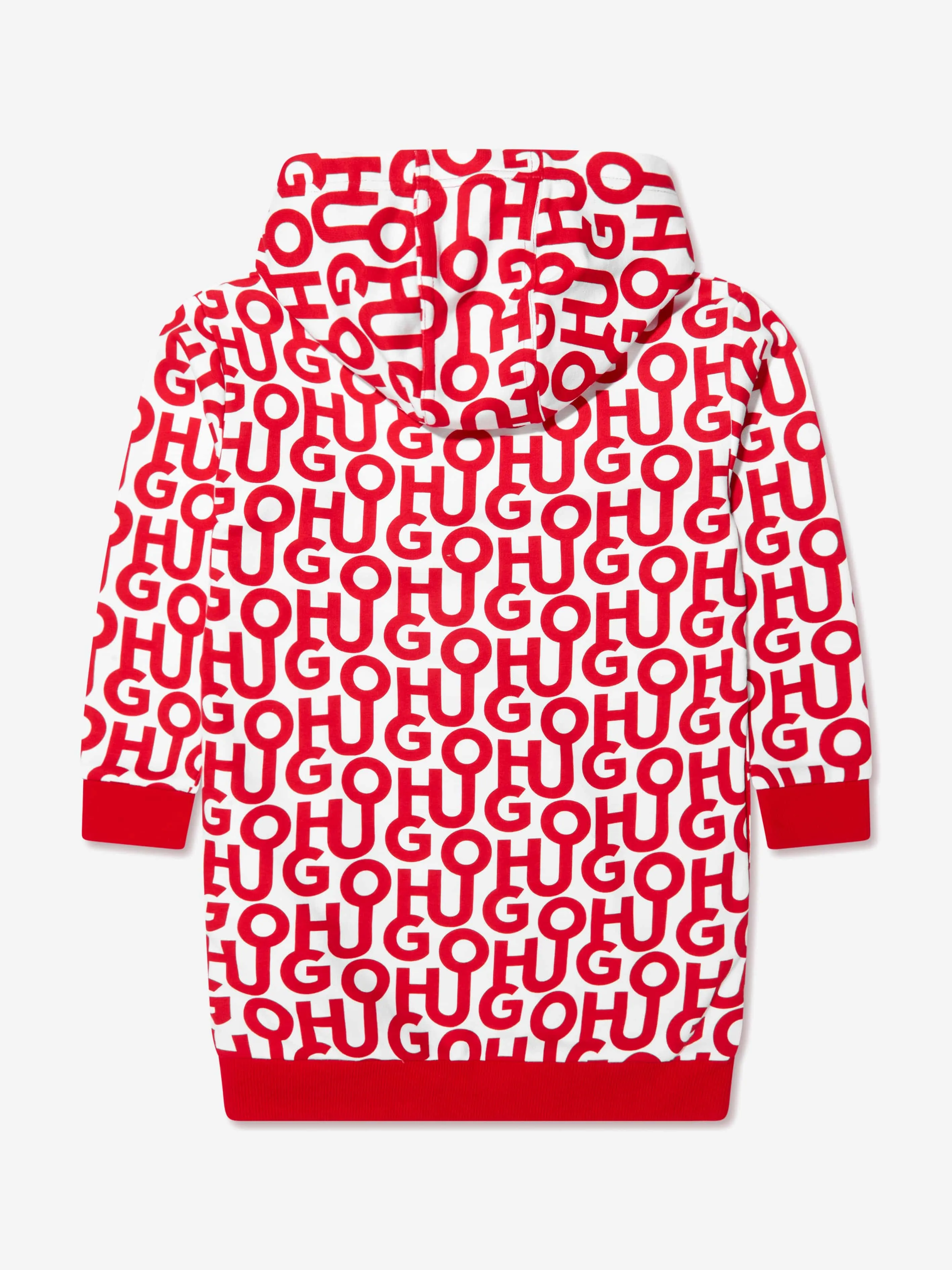 Hugo Girls Logo Print Hooded Dress in Red