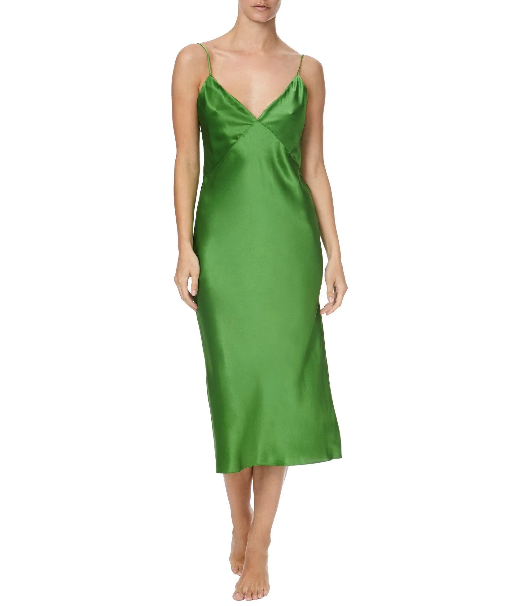 ISSA GREEN FLASH SILK SLIP DRESS