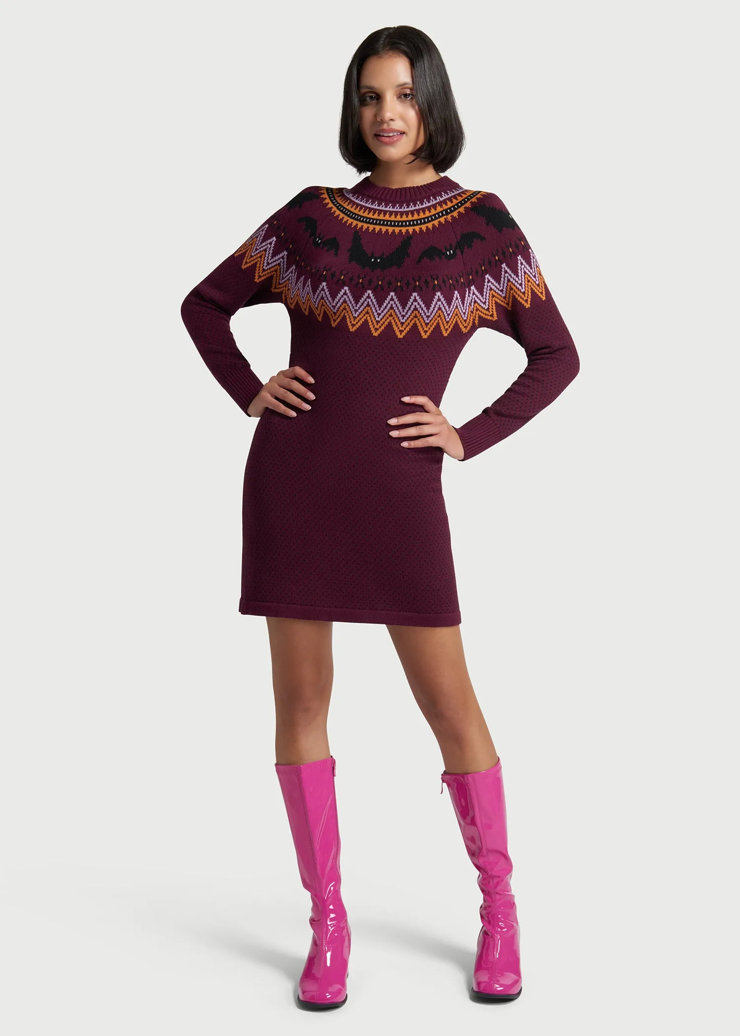 It Be Like 'Bat' Fair Isle Sweater Dress