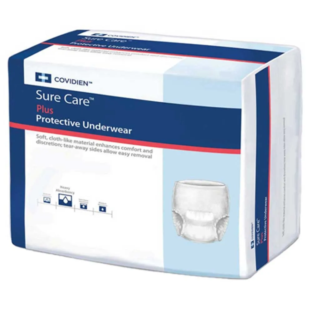 Kendall Sure Care 1605 Protective Underwear Medium 34" - 46", heavy absorbency, 4 green strands band color, unisex, adult, disposable. Case of 80.