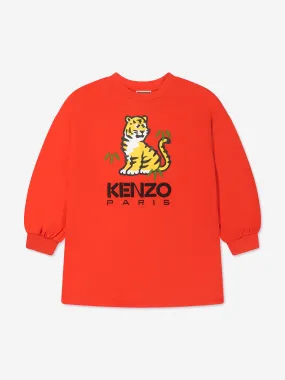 KENZO Girls Kotora Print Sweater Dress in Red