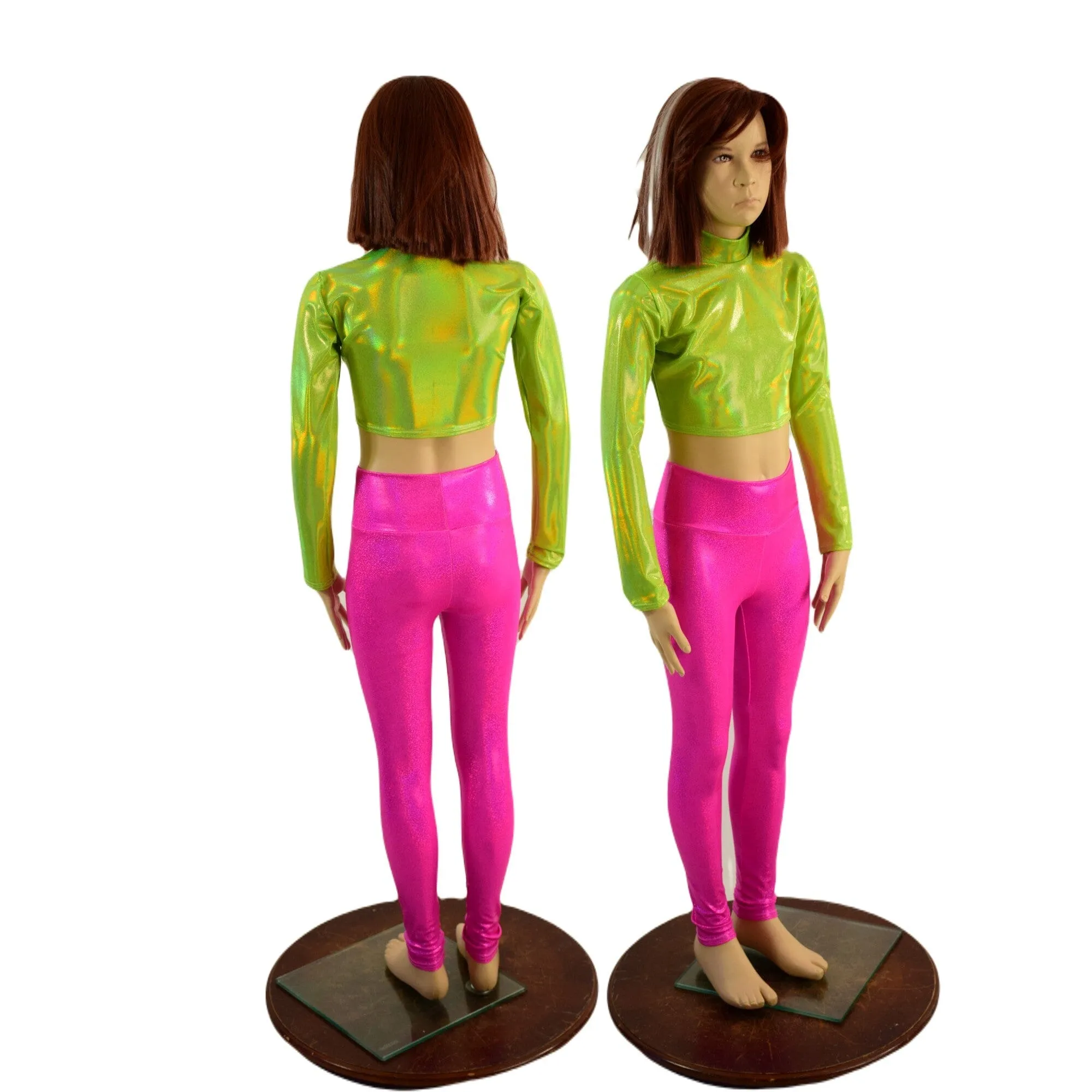 Kids Neon Pink and Green Leggings and Crop Top Set