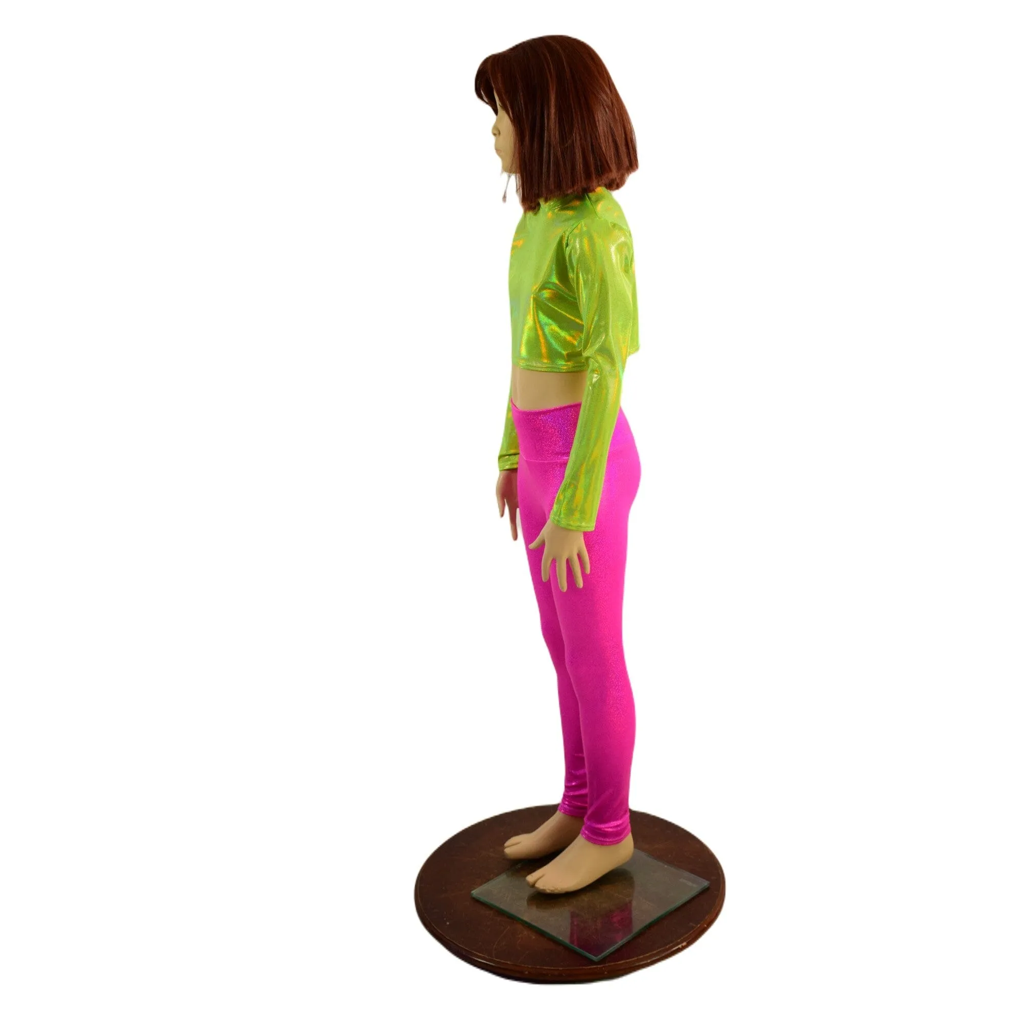 Kids Neon Pink and Green Leggings and Crop Top Set