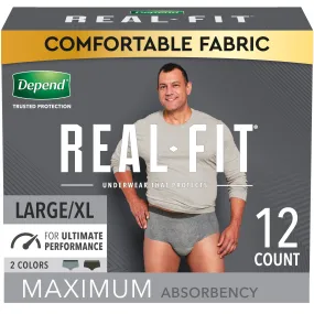 Kimberly Clark Depend® Real Fit® Incontinence Underwear, Maximum Absorbency, For Male, Large/XL, 38'' to 50'' Waist, 44'' to 54'' Hip, Black/gray