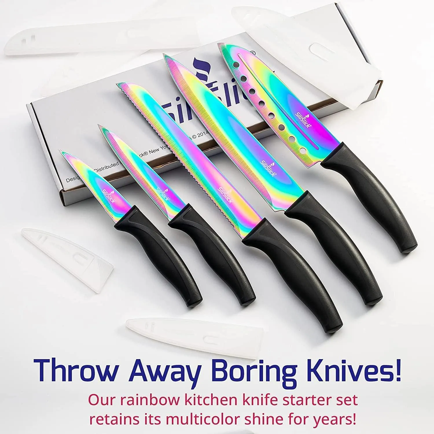 Kitchen Knife Set Kit 5 Dishwasher Safe Colorful Knives with Sharpener Hanger