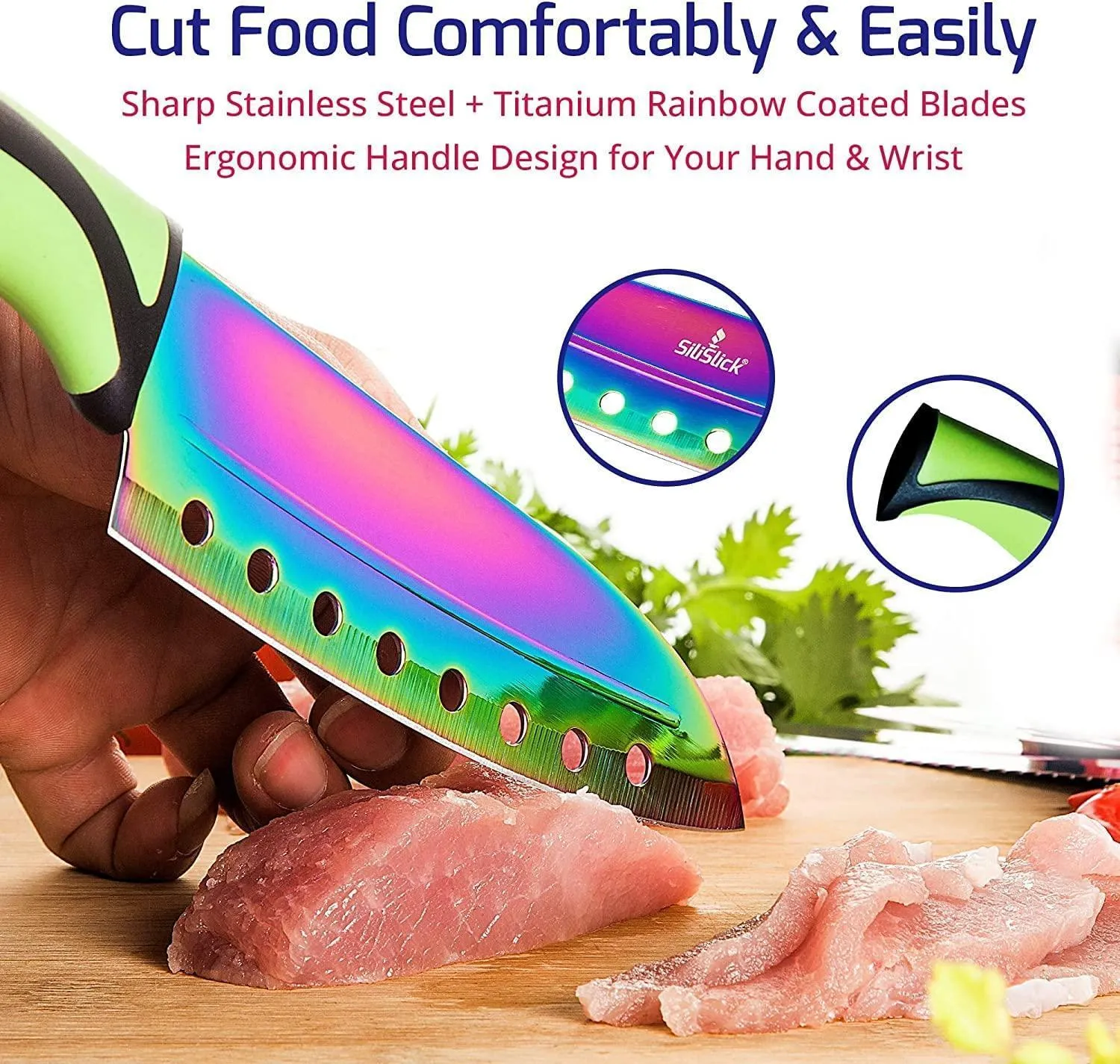 Kitchen Knife Set Kit 5 Dishwasher Safe Colorful Knives with Sharpener Hanger