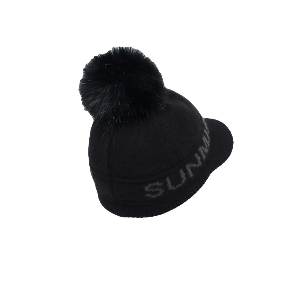 Knitted Women Winter Visor Knit Baseball Cap Pom Beanie Soft Warm Ribbed Hat SLQ1487