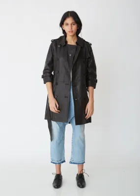 Leather 3/4 Sleeve Trench Coat