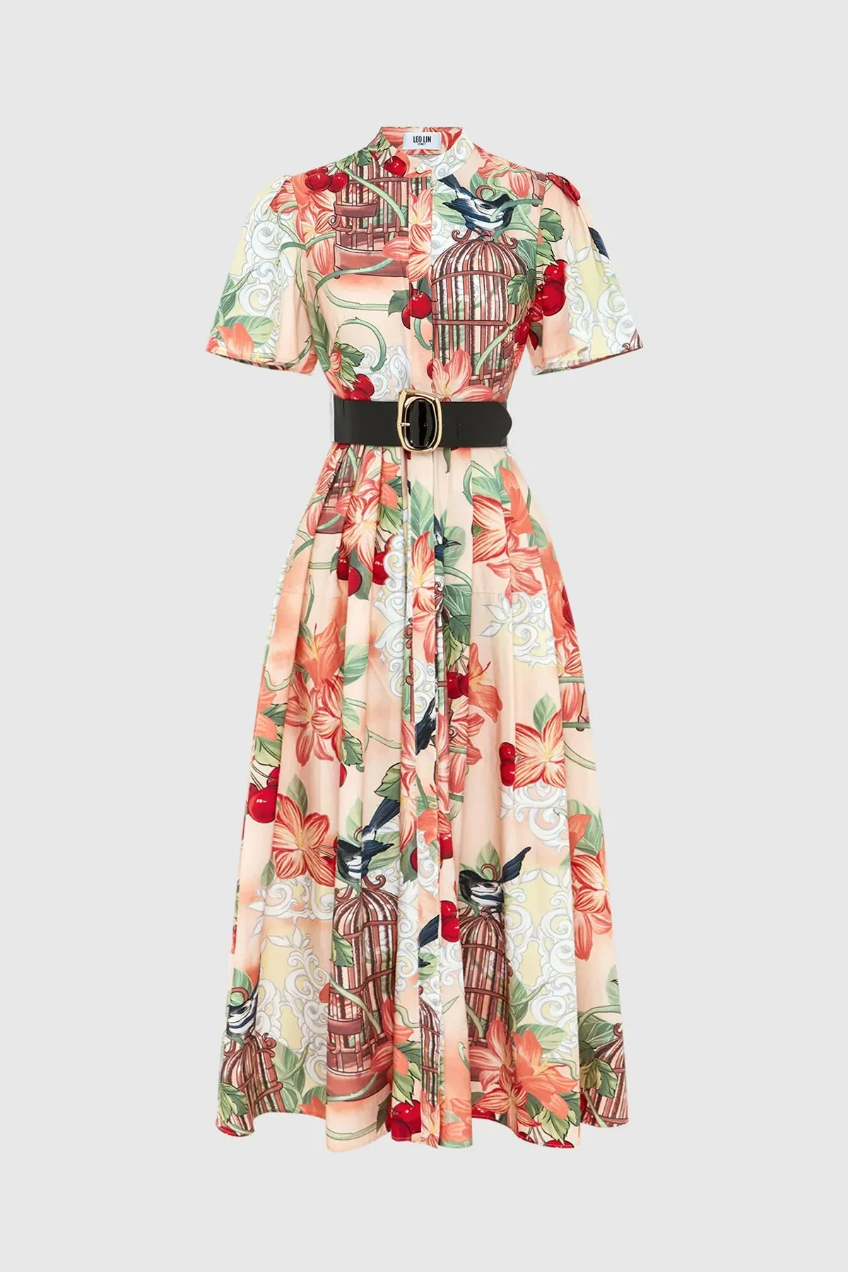 Leo Lin Bianca Short Sleeve Midi Dress - Azalea Print In Fortune