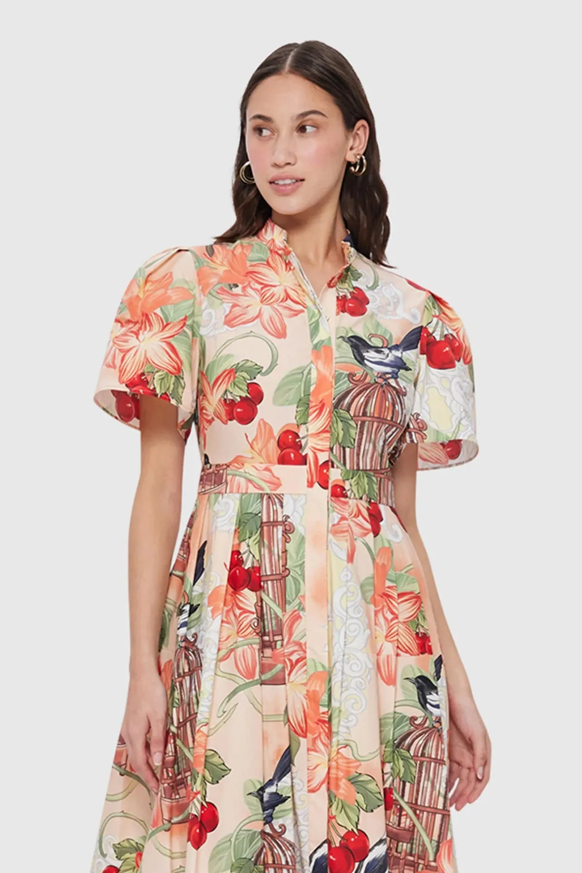 Leo Lin Bianca Short Sleeve Midi Dress - Azalea Print In Fortune