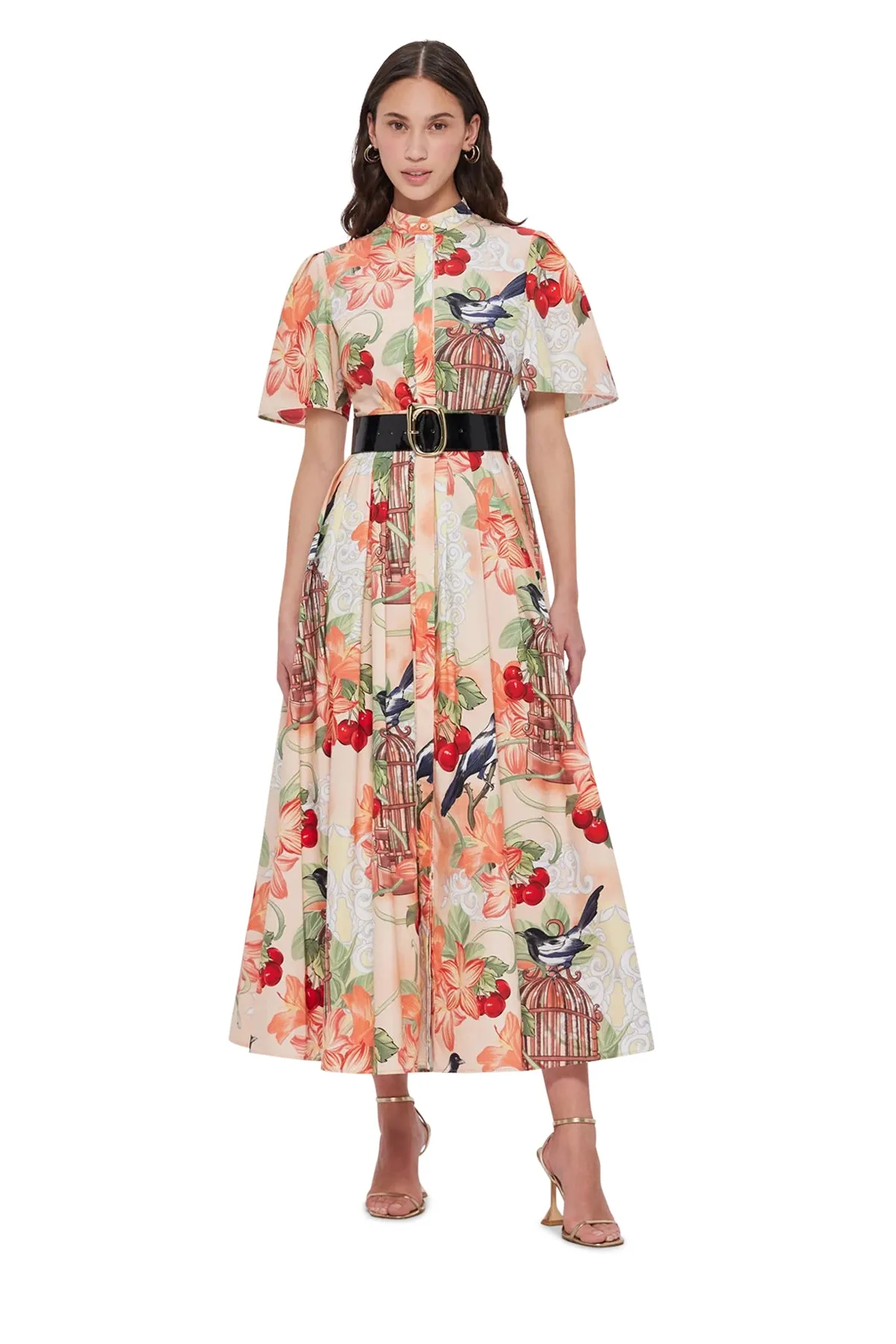 Leo Lin Bianca Short Sleeve Midi Dress - Azalea Print In Fortune