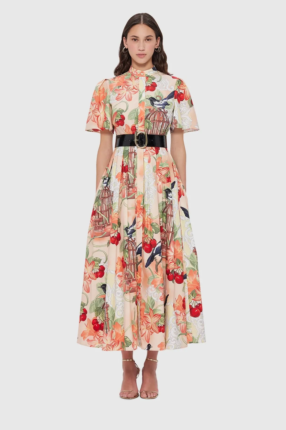 Leo Lin Bianca Short Sleeve Midi Dress - Azalea Print In Fortune