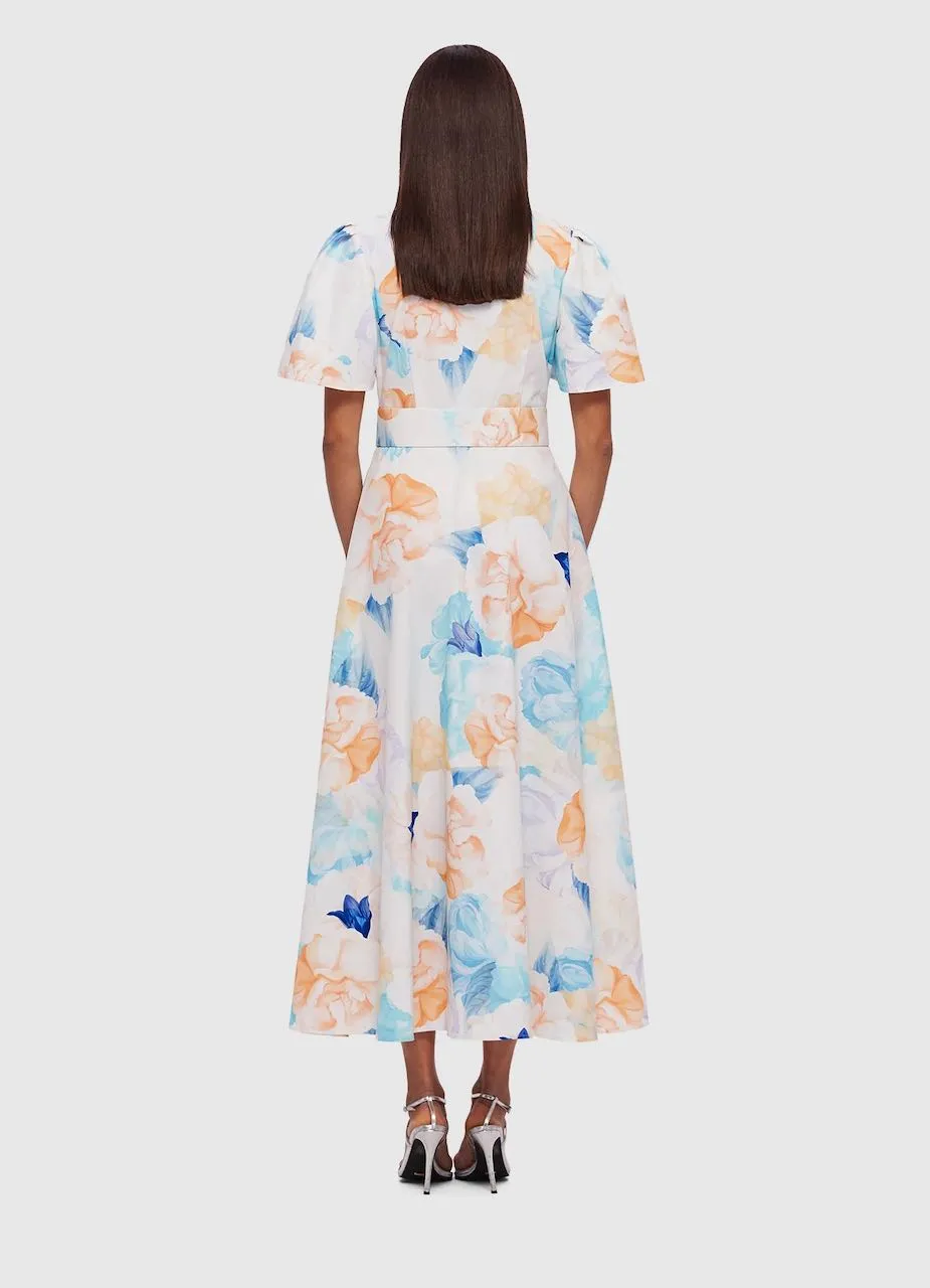 Leo Lin Bianca Short Sleeve Midi Dress - Rosebud Print in Cream