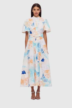 Leo Lin Bianca Short Sleeve Midi Dress - Rosebud Print in Cream