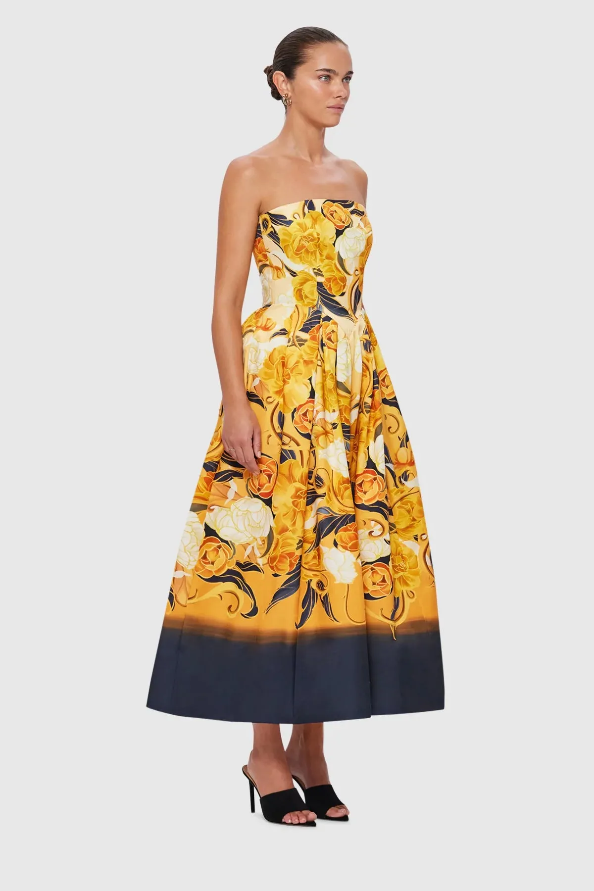 Leo Lin Lynn Bustier Midi Dress - Adorn Print in Royal