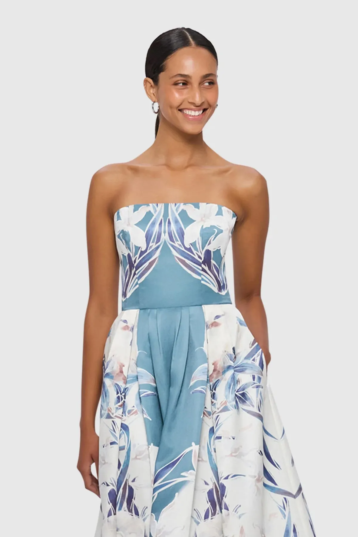 Leo Lin Lynn Bustier Midi Dress - Orient Print in Mist