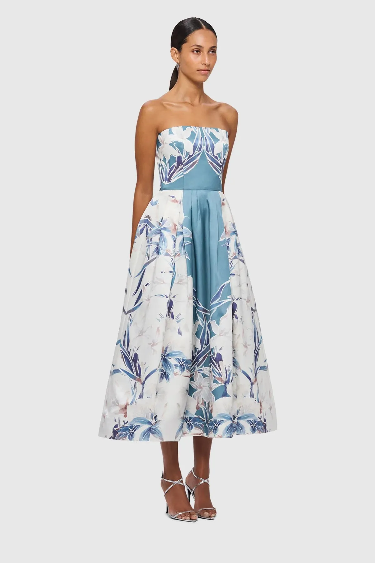 Leo Lin Lynn Bustier Midi Dress - Orient Print in Mist