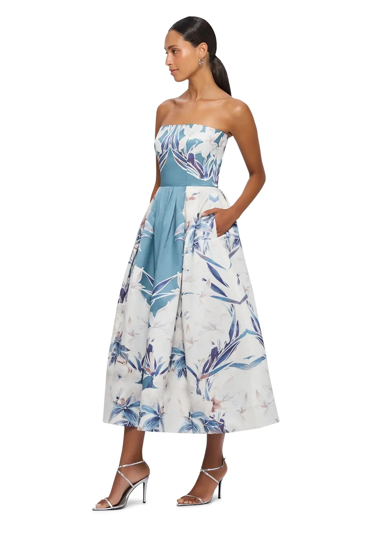 Leo Lin Lynn Bustier Midi Dress - Orient Print in Mist