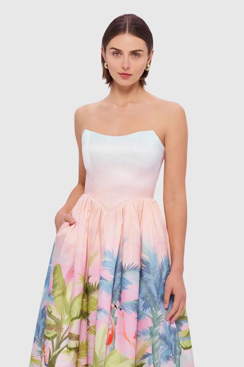 Leo Lin Melanie Bustier Midi Dress - Dreamscape Print