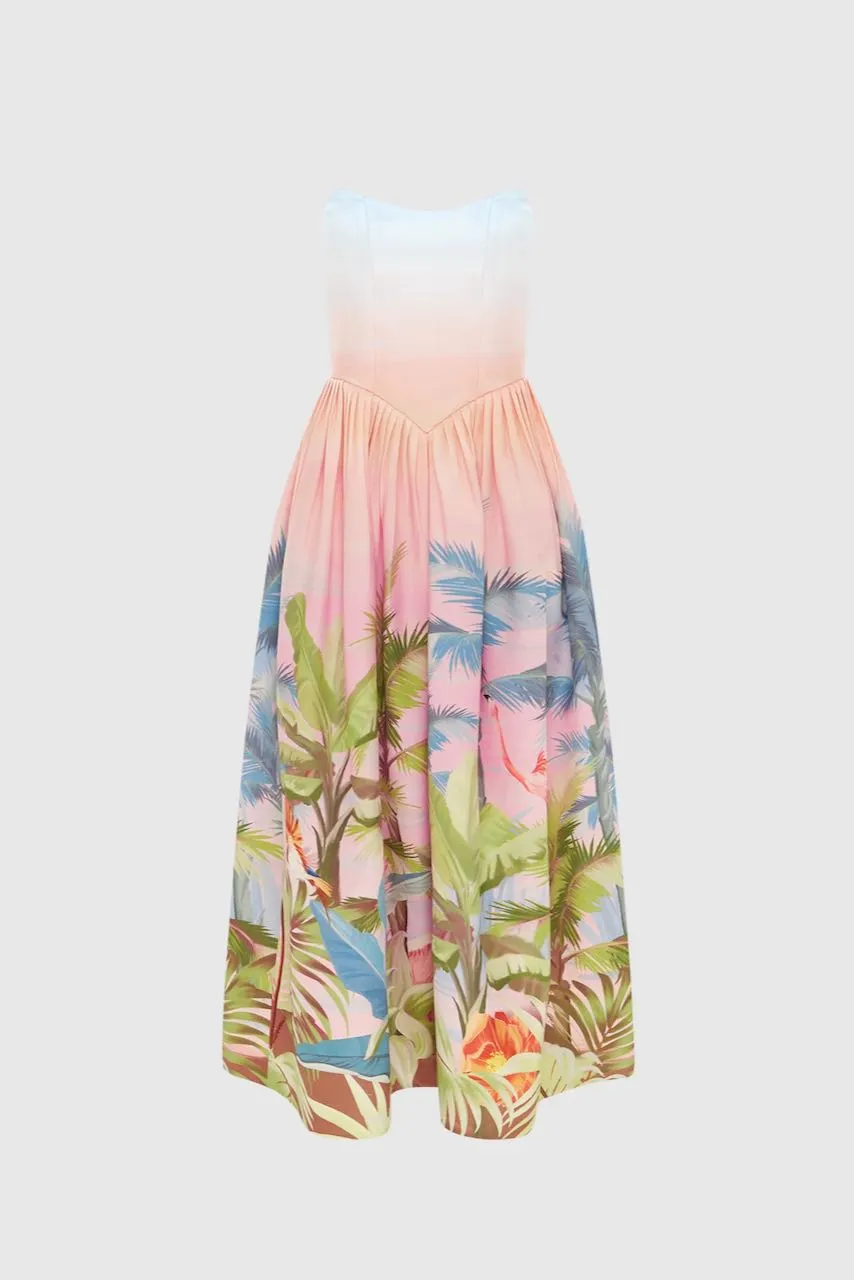 Leo Lin Melanie Bustier Midi Dress - Dreamscape Print