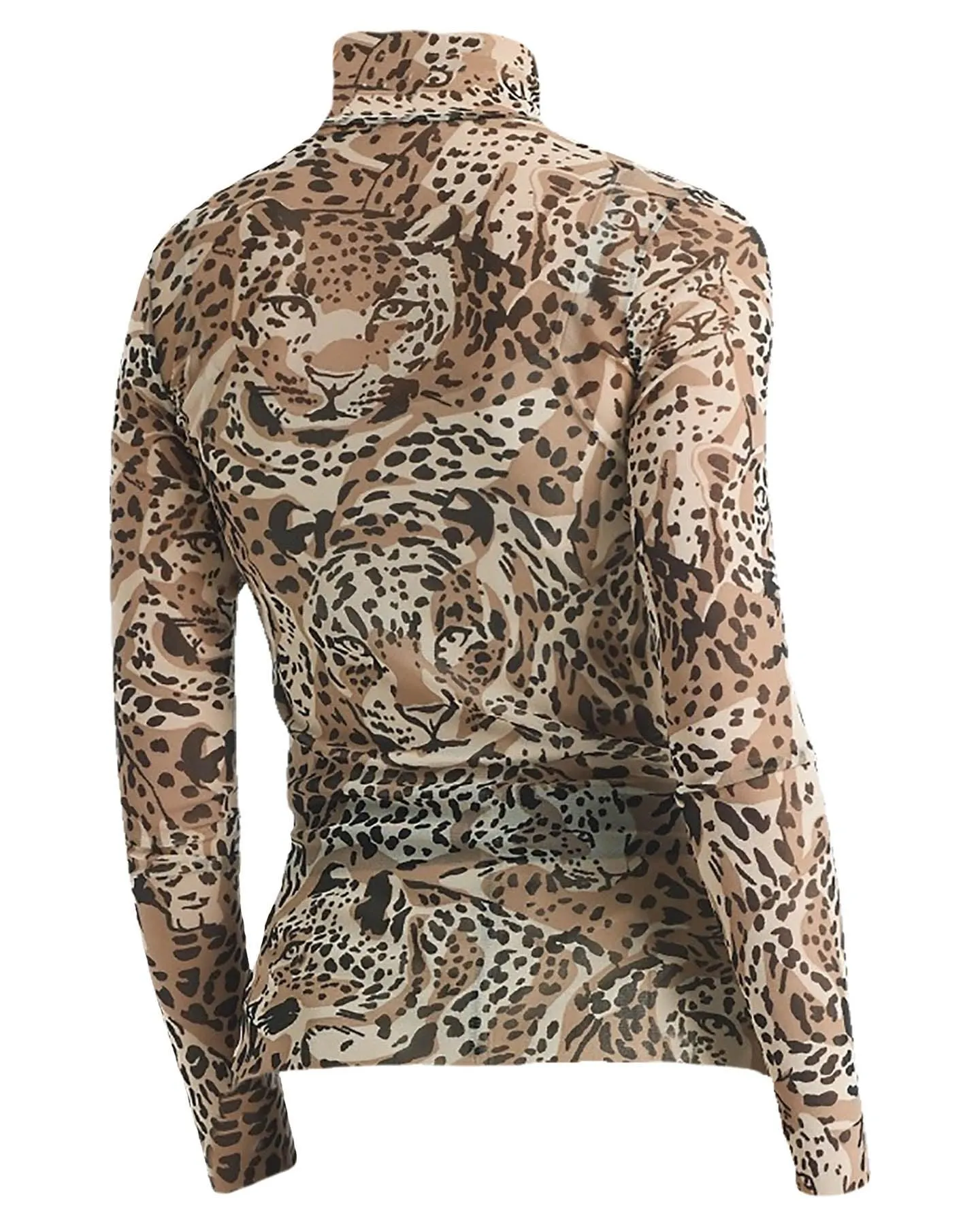 Leopard Pattern Mesh Turtleneck