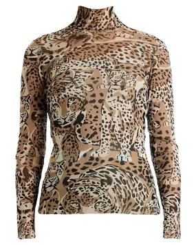 Leopard Pattern Mesh Turtleneck