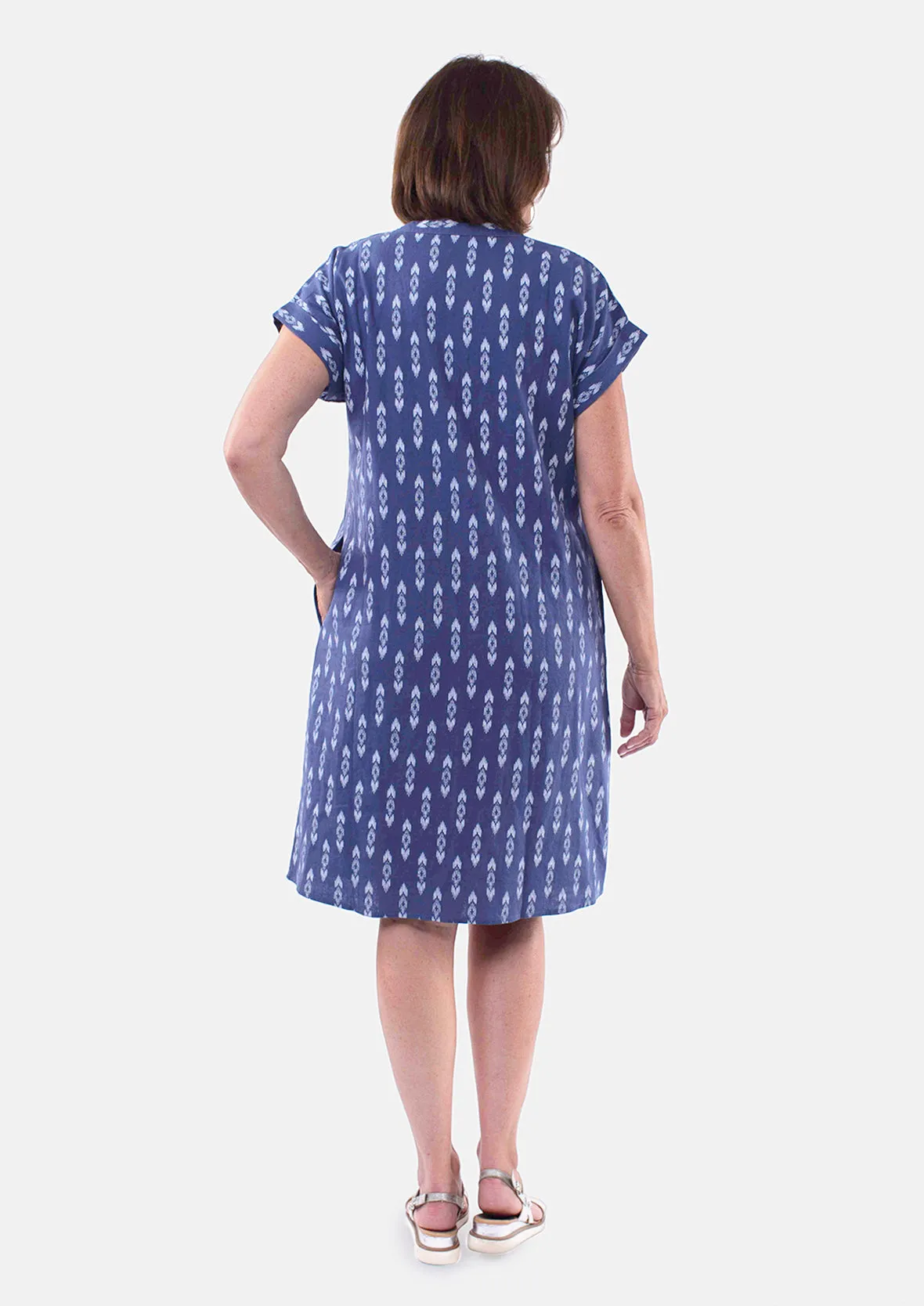 Linen Notch Neck Ikat Dress