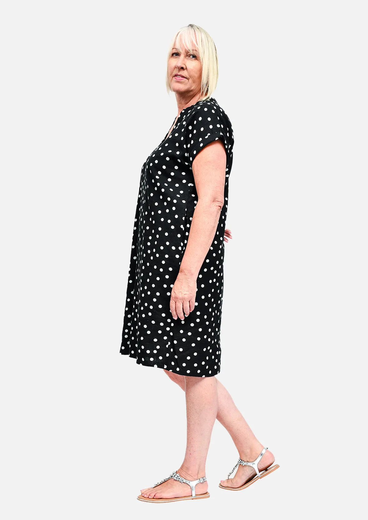 Linen Notch Neck Ikat Dress