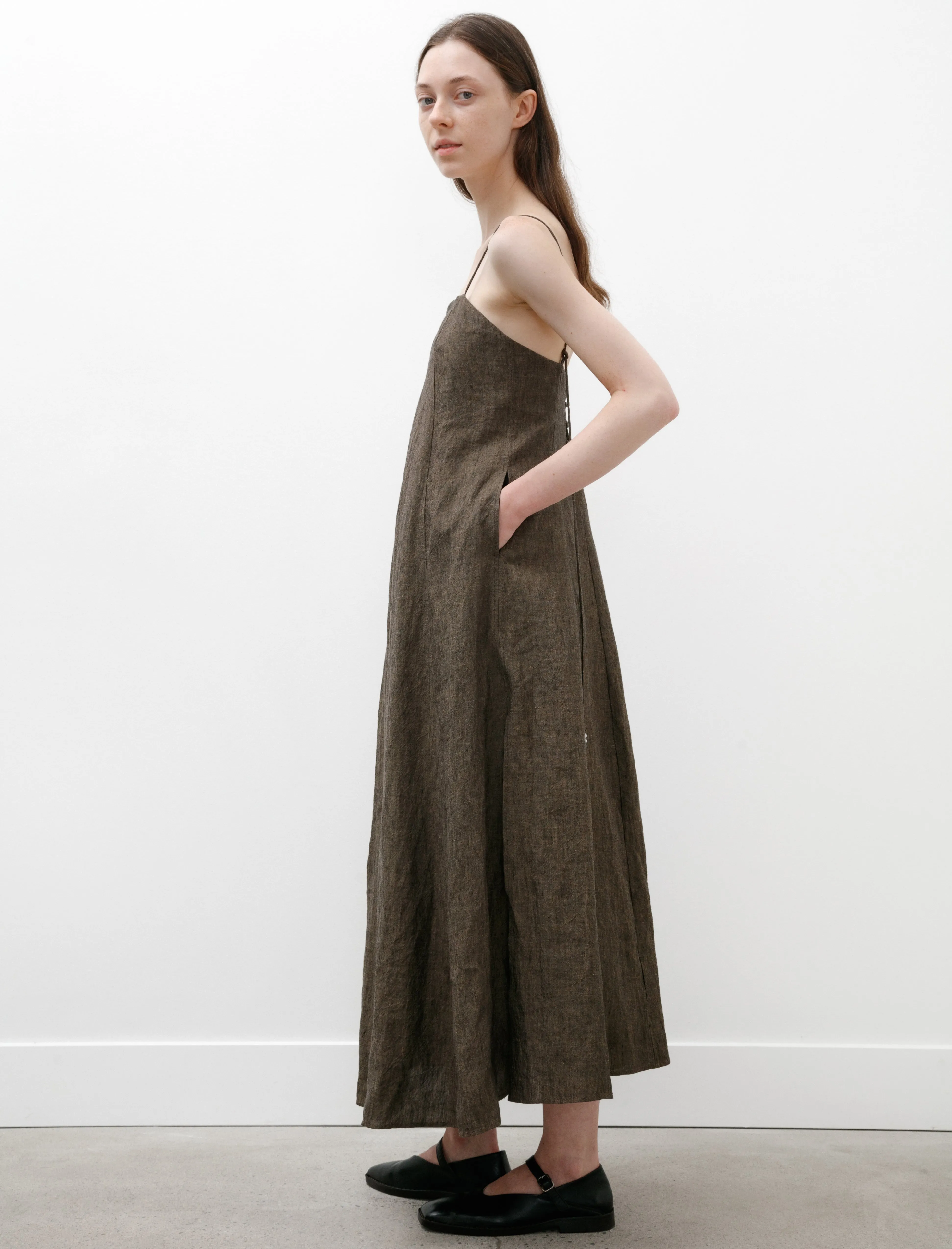 Long Slip Dress Walnut Linen