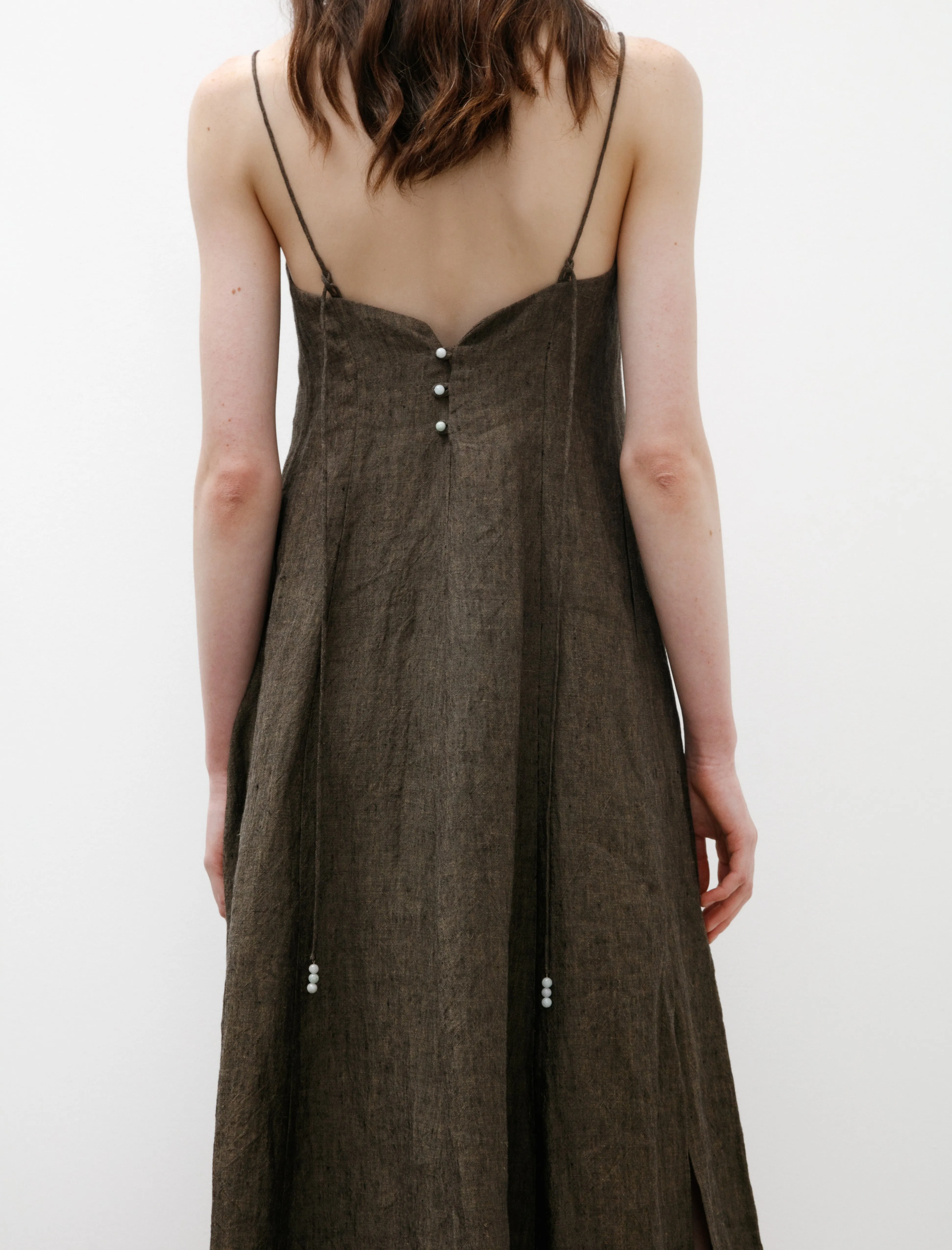 Long Slip Dress Walnut Linen