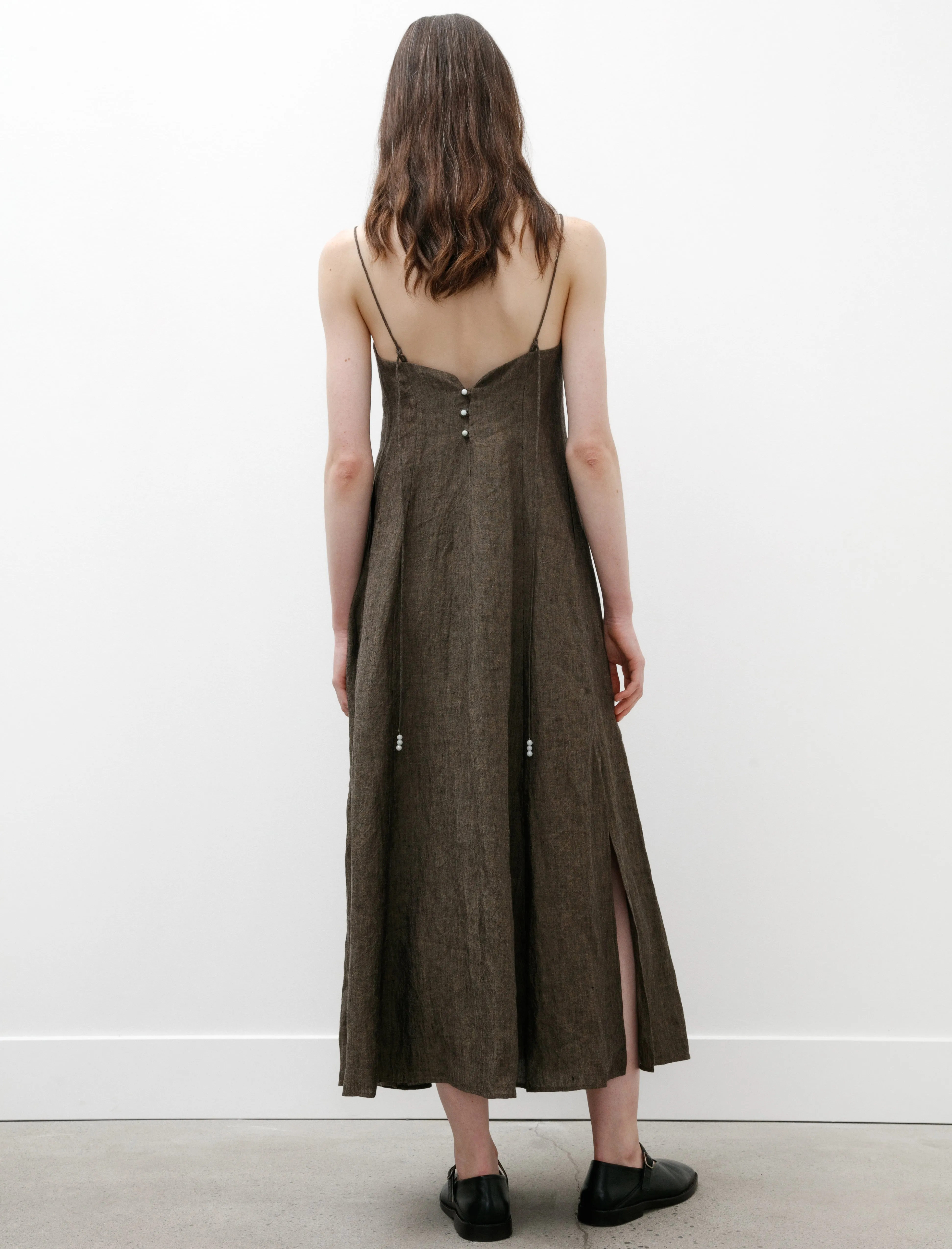 Long Slip Dress Walnut Linen