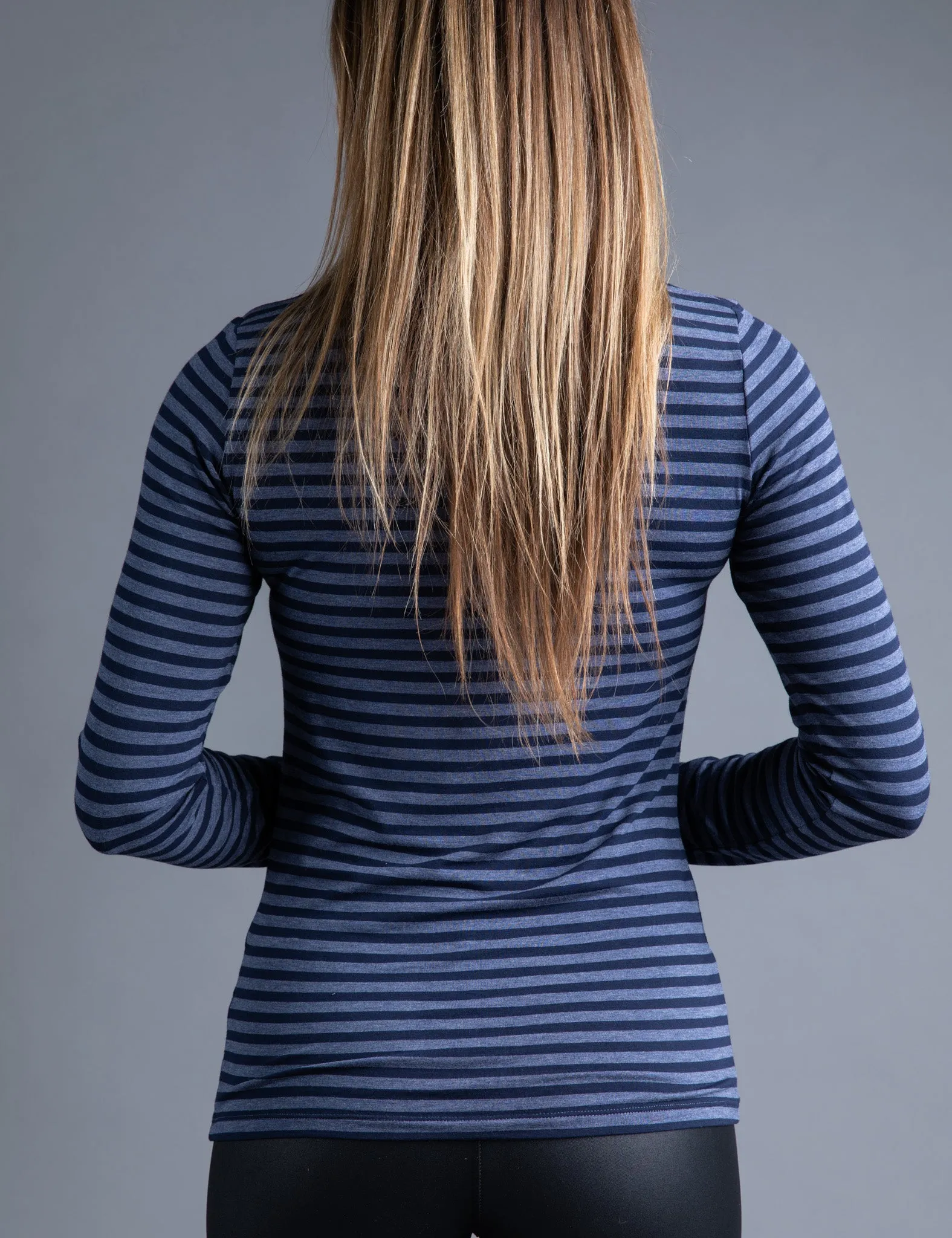 Majestic Long Sleeve Viscose Striped Turtleneck in Denim/Marine