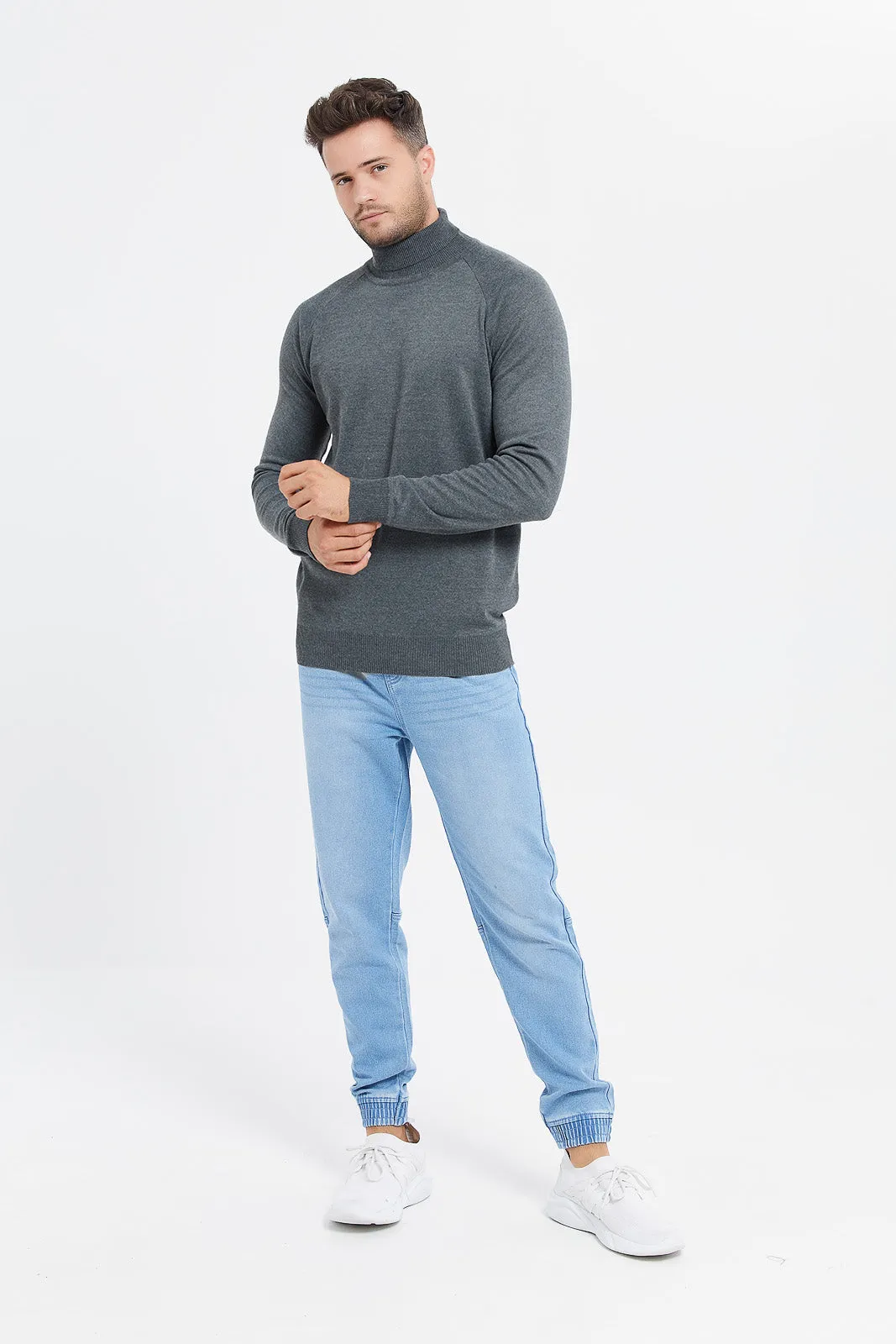 Men Charcoal Turtleneck Sweater