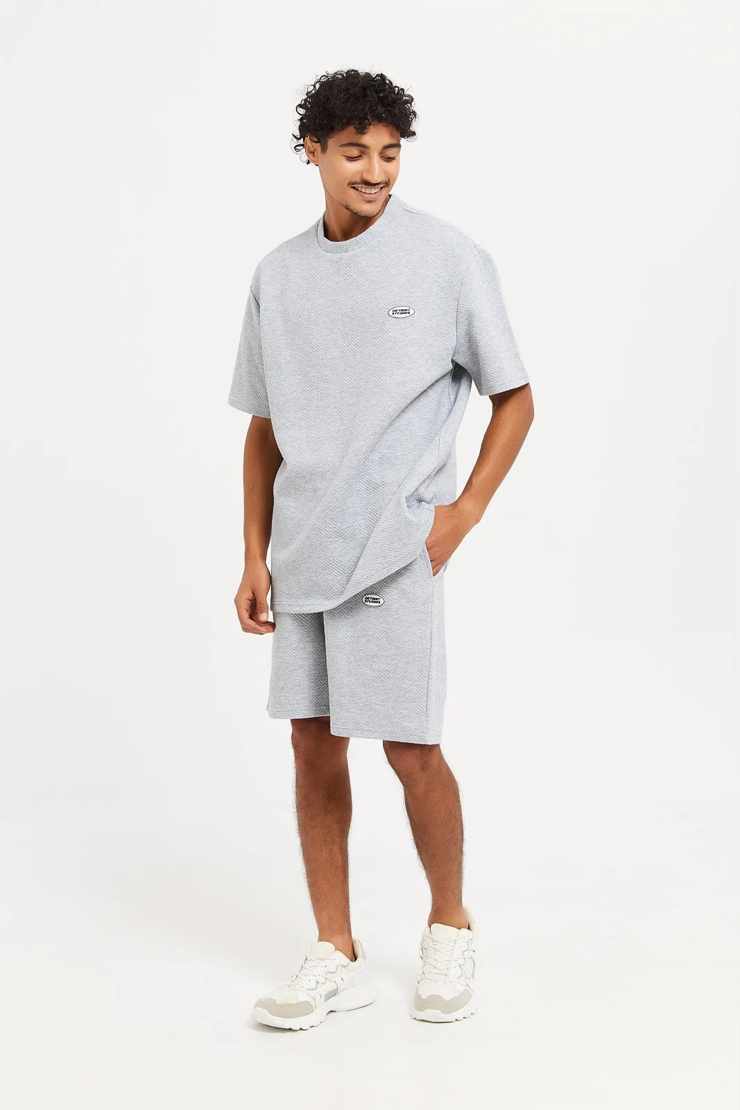 Men Grey Jacquard Lounge Shorts